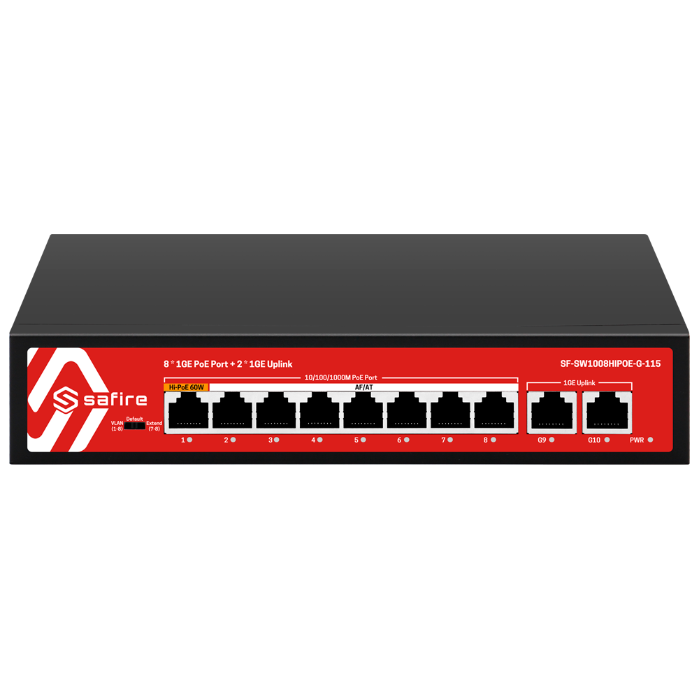 VIS Safire PoE-switch 8 x PoE+2 GB Uplink - 115W