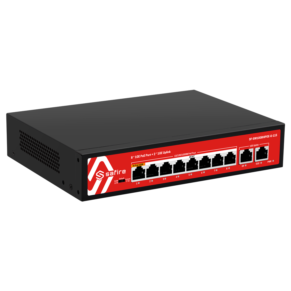 VIS Safire PoE-switch 8 x PoE+2 GB Uplink - 115W